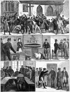 1881年12月24日に公開されたアイルランドの条件、「グラフィック」のイラスト 作： English School